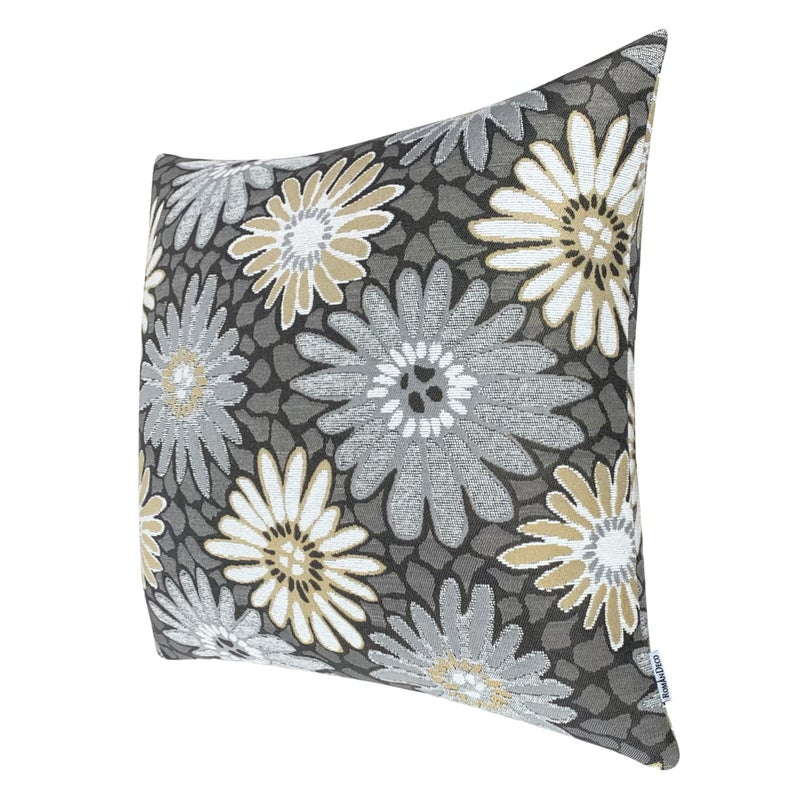 ROMANDECO Jacquard Floral Decorative Throw Pillow Covers for Couch Set of 2, 18x18 Inches, Grey - Image 2